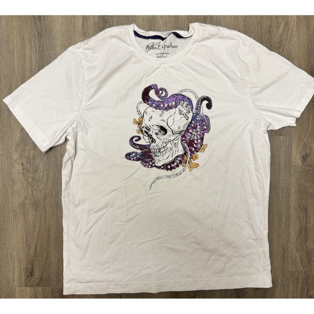 Robert Graham Skull Octopus Graphic T-Shirt White XL Cotton